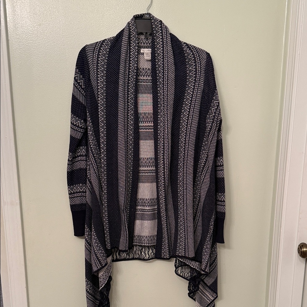 Navy and Off-White Patterned Women's Sweater